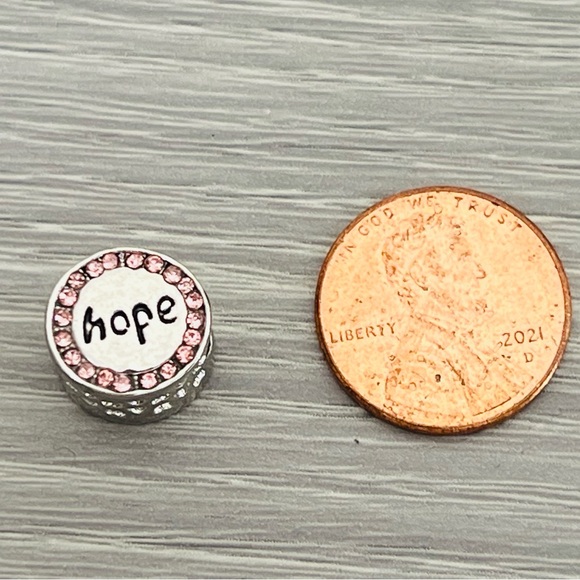 Silver plated paved crystal HOPE  bracelet charm - Picture 6 of 6